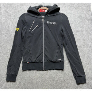 Ferrari Puma Jacket Womens Small Black Full Zip Hoodie Scuderia Shield 553775